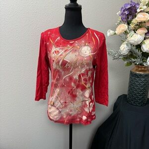 Blue Canyon Red Hope Holiday Top XL Christmas Graphic Shirt Made in USA Cotton